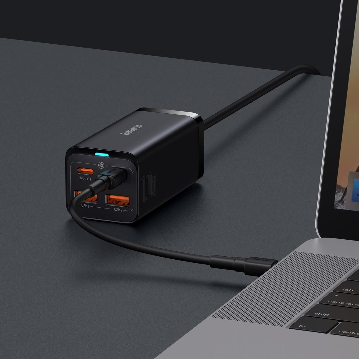 Punjač Stanica Baseus GaN3 Pro, 100W, 5A, 2 x USB-A - 2 x USB-C, Crni CCGP000101