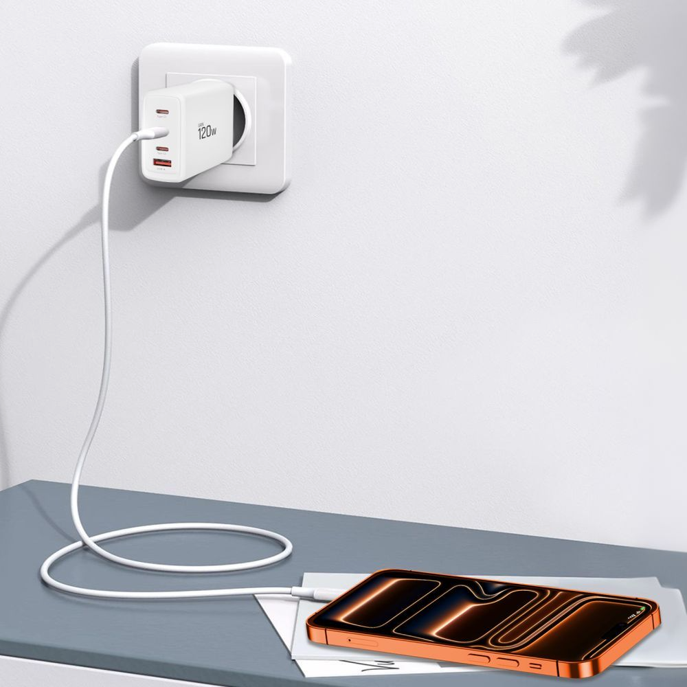 Mrežni punjač Tech-Protect NC120W-GAN, 120W, 5A, 1 x USB-A - 3 x USB-C, Bijeli