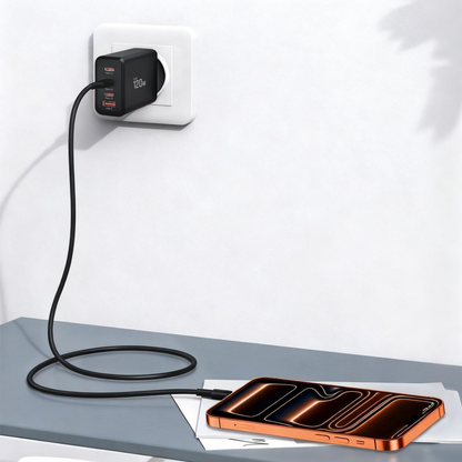 Mrežni punjač Tech-Protect NC120W-GAN, 120W, 5A, 1 x USB-A - 3 x USB-C, Crni
