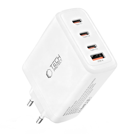 Punjač mreže Tech-Protect NC140W-GAN, 140W, 5A, 1 x USB-A - 3 x USB-C, Bijeli