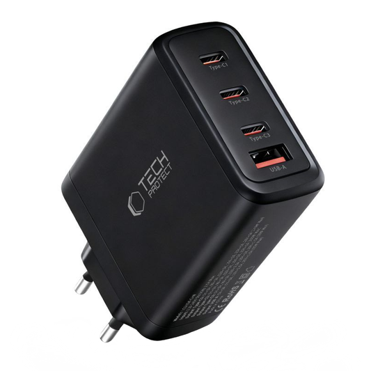 Punjač mreže Tech-Protect NC140W-GAN, 140W, 5A, 1 x USB-A - 3 x USB-C, Crni