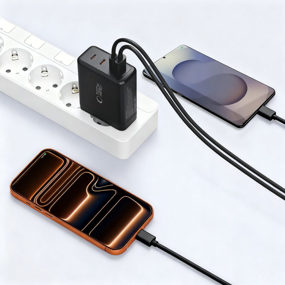Punjač mreže Tech-Protect NC140W-GAN, 140W, 5A, 1 x USB-A - 3 x USB-C, Crni