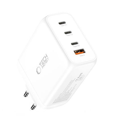 Mrežni punjač Tech-Protect NC200W-GAN, 200W, 5A, 1 x USB-A - 3 x USB-C, Bijeli