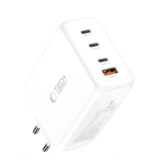 Mrežni punjač Tech-Protect NC200W-GAN, 200W, 5A, 1 x USB-A - 3 x USB-C, Bijeli