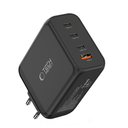 Mrežni punjač Tech-Protect NC200W-GAN, 200W, 5A, 1 x USB-A - 3 x USB-C, Crni