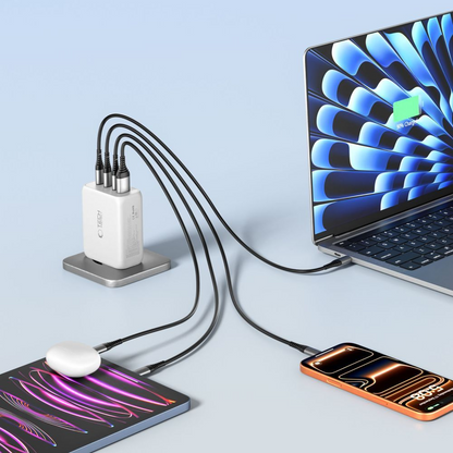 Mrežni punjač Tech-Protect NC200W-GAN, 200W, 5A, 1 x USB-A - 3 x USB-C, Bijeli