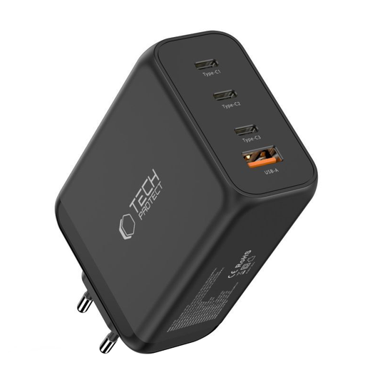 Punjač mreže Tech-Protect NC240W-GAN, 240W, 5A, 1 x USB-A - 3 x USB-C, Crni
