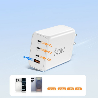 Punjač mreže Tech-Protect NC240W-GAN, 240W, 5A, 1 x USB-A - 3 x USB-C, Bijeli