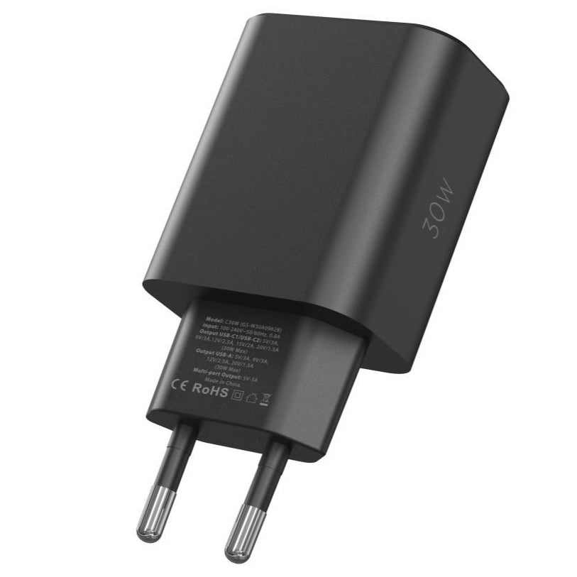 Punjač za mrežu Tech-Protect NC30W, 30W, 3A, 1 x USB-A - 2 x USB-C, Crni