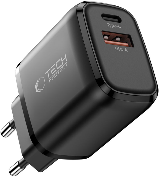 Mrežni punjač Tech-Protect NCA45W, 45W, 3A, 1 x USB-A - 1 x USB-C, Crni