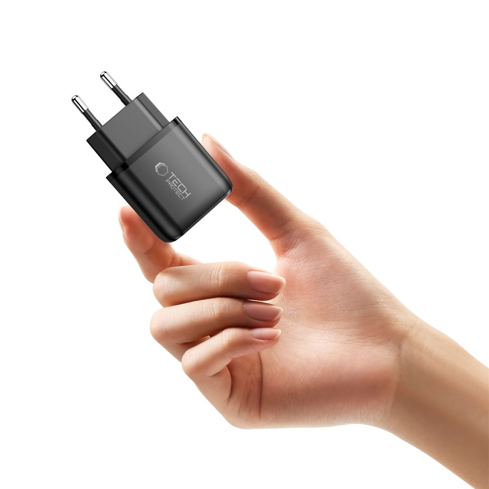 Mrežni punjač Tech-Protect NCA45W, 45W, 3A, 1 x USB-A - 1 x USB-C, Crni