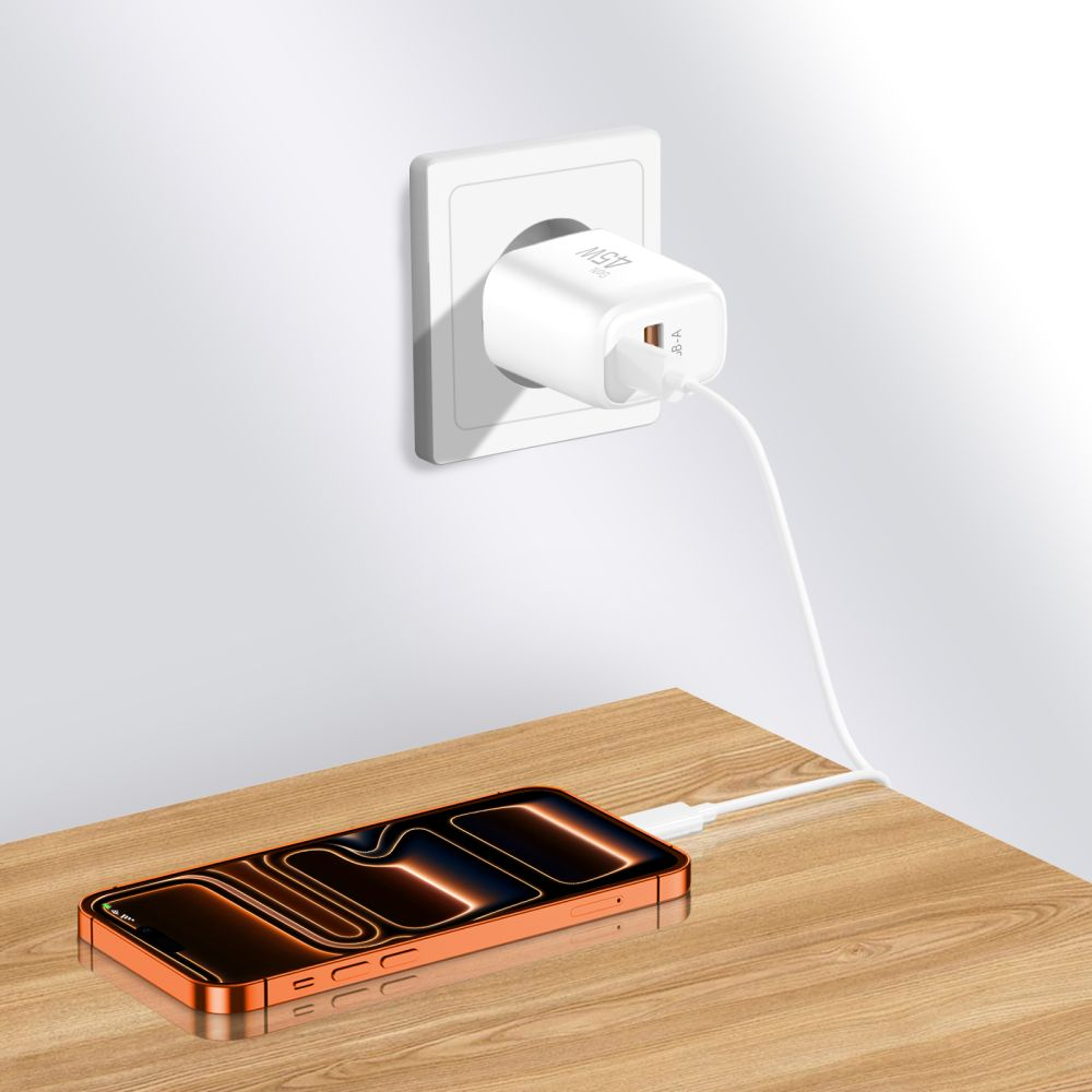 Punjač mreže Tech-Protect NCA45W, 45W, 3A, 1 x USB-A - 1 x USB-C, Bijeli