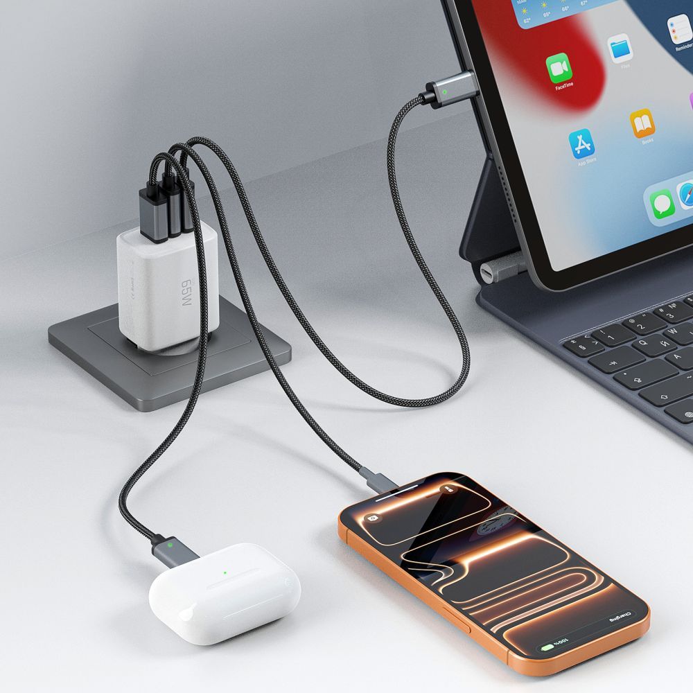 Punjač mreže Tech-Protect NCA65W, 65W, 3A, 1 x USB-A - 2 x USB-C, Bijeli