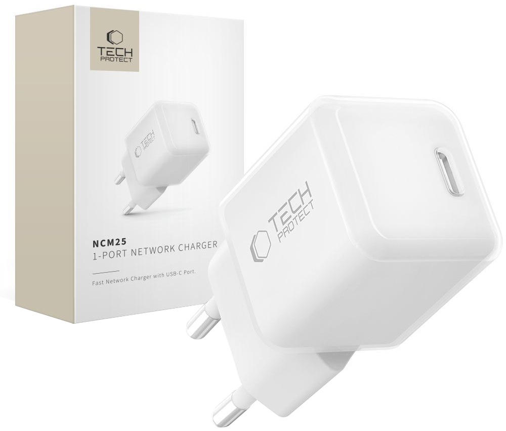 Mrežni punjač Tech-Protect NCM25, 25W, 3A, 1 x USB-C, Bijeli