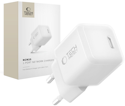 Mrežni punjač Tech-Protect NCM25, 25W, 3A, 1 x USB-C, Bijeli
