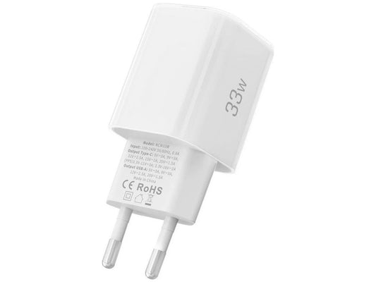 Punjač mreže Tech-Protect NCM33W, 33W, 3A, 1 x USB-A - 1 x USB-C, Bijeli
