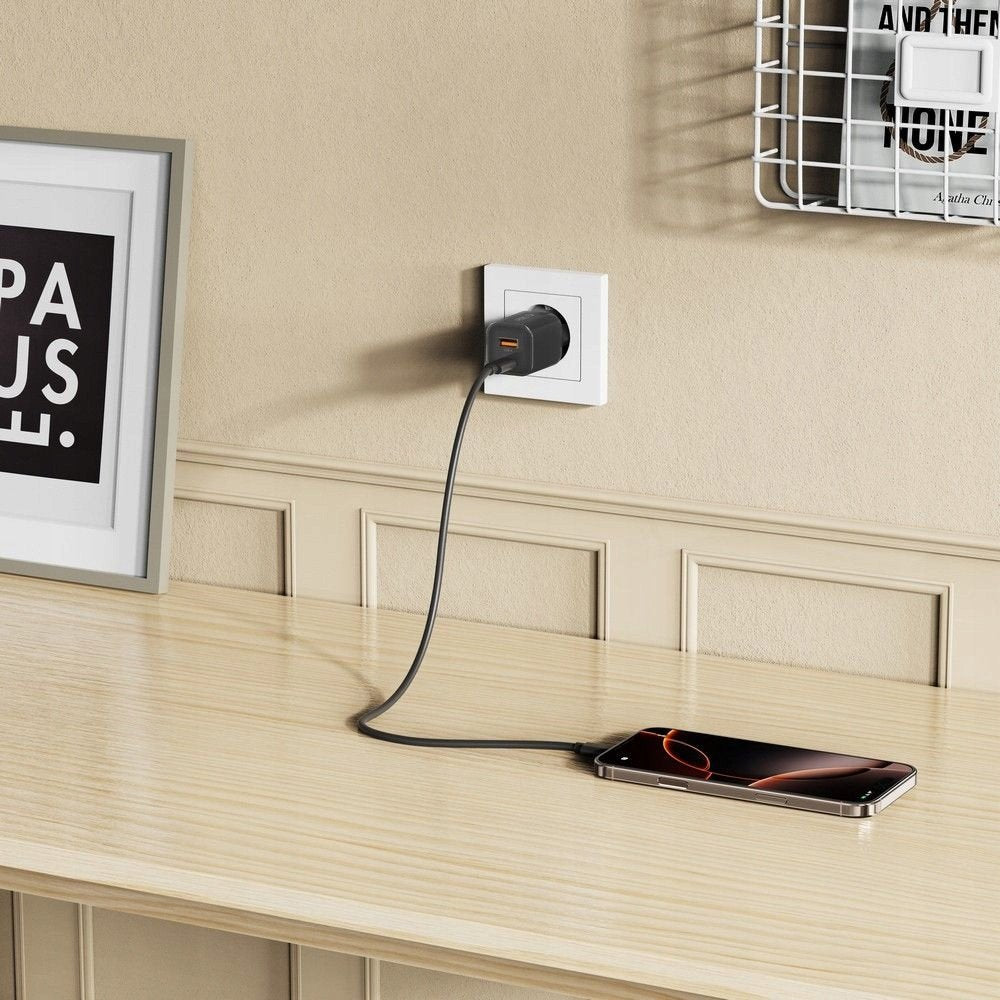 Punjač mreže Tech-Protect NCM33W, 33W, 3A, 1 x USB-A - 1 x USB-C, Crni