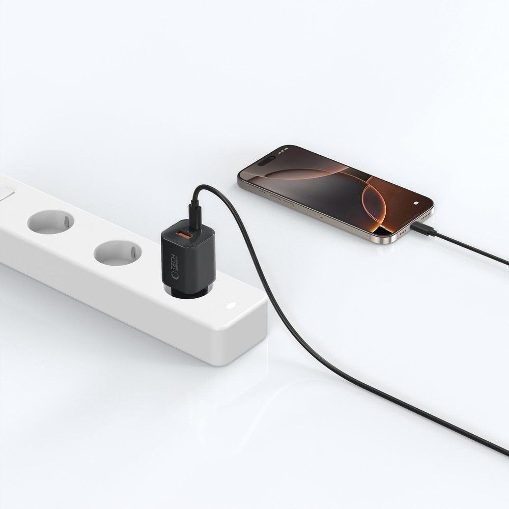 Punjač mreže Tech-Protect NCM33W, 33W, 3A, 1 x USB-A - 1 x USB-C, Crni