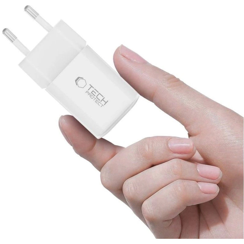 Punjač mreže Tech-Protect NCM33W, 33W, 3A, 1 x USB-A - 1 x USB-C, Bijeli