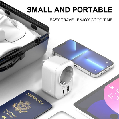 Punjač mreže Tech-Protect TA100 Travel US, 20W, 3A, 1 x Schuko - 1 x USB-A - 1 x USB-C, Bijeli