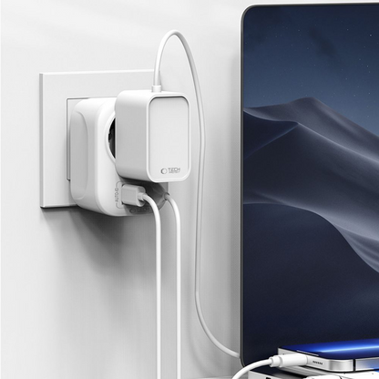 Punjač mreže Tech-Protect TA100 Travel US, 20W, 3A, 1 x Schuko - 1 x USB-A - 1 x USB-C, Bijeli