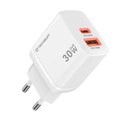 Punjač mreže Techsuit CH1 Duonix, 30W, 3A, 1 x USB-A - 1 x USB-C, Bijeli