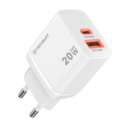 Mrežni punjač Techsuit CH2 Duonix, 20W, 3A, 1 x USB-A - 1 x USB-C, Bijeli