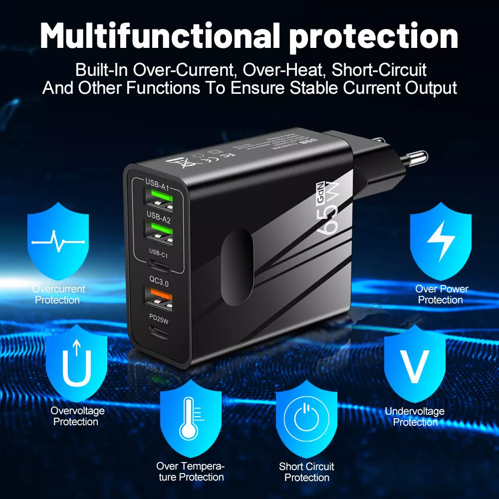 Punjač mreže Techsuit CHC1 PentaXPower, 25W, 3A, 3 x USB-A - 2 x USB-C, Bijeli