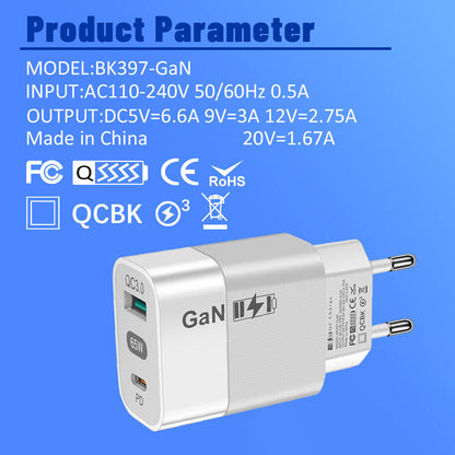 Punjač mreže Techsuit CHPD131, 65W, 3.25A, 1 x USB-A - 1 x USB-C, Bijeli