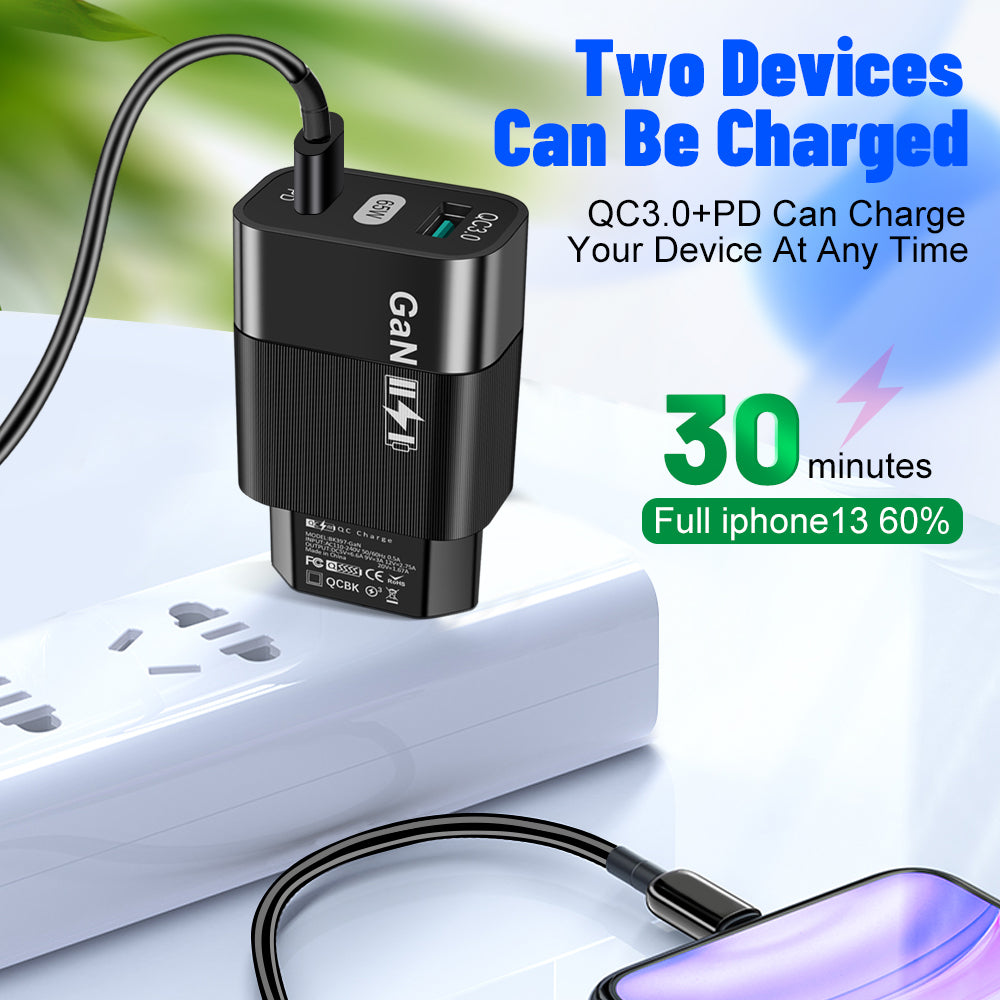Punjač mreže Techsuit CHPD131, 65W, 3.25A, 1 x USB-A - 1 x USB-C, Crni