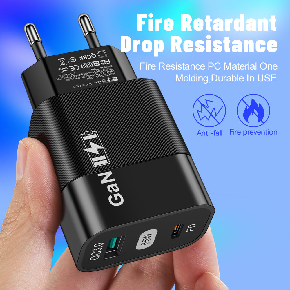 Punjač mreže Techsuit CHPD131, 65W, 3.25A, 1 x USB-A - 1 x USB-C, Crni