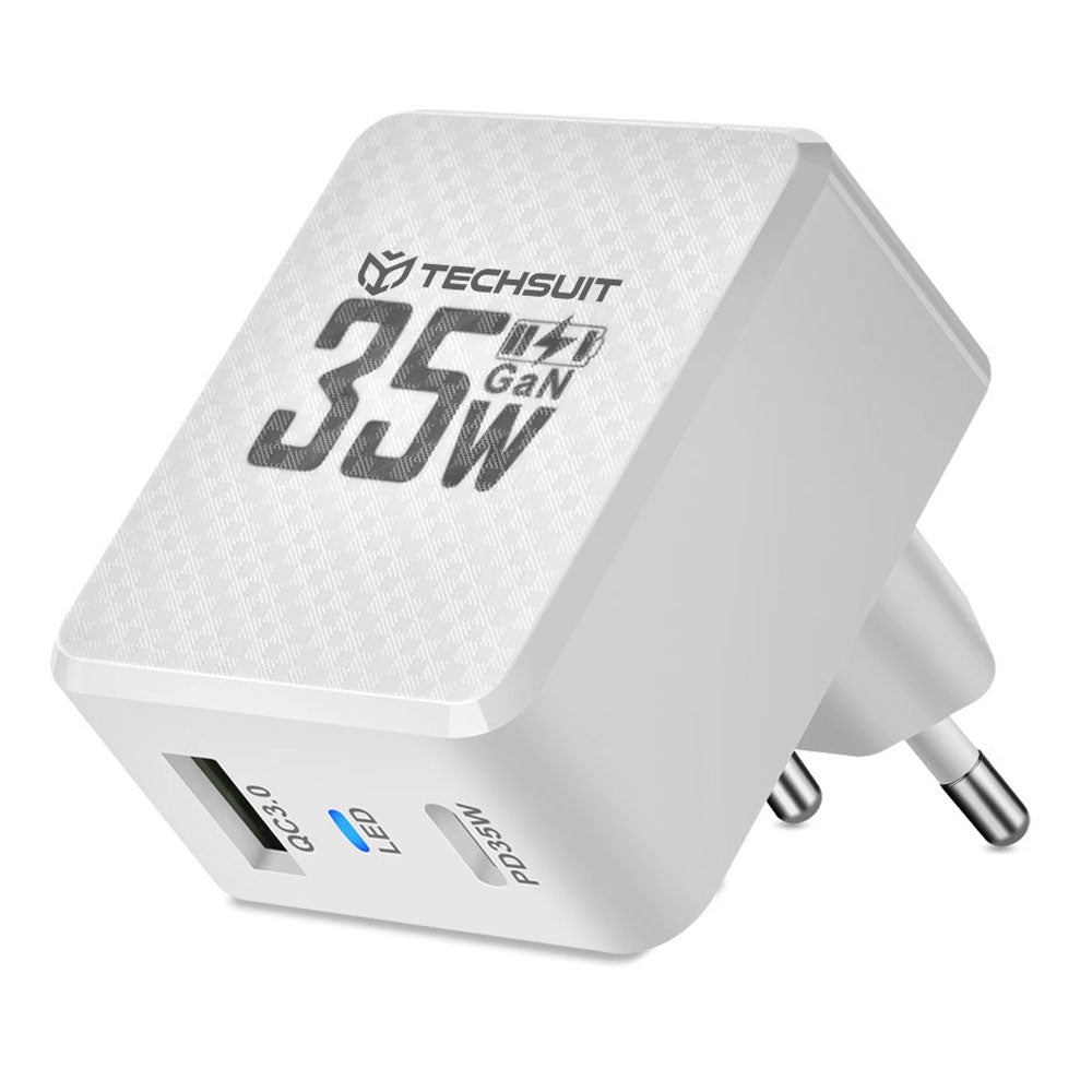 Punjač mreže Techsuit CHPD173 Tiny, 35W, 3A, 1 x USB-A - 1 x USB-C, Bijeli