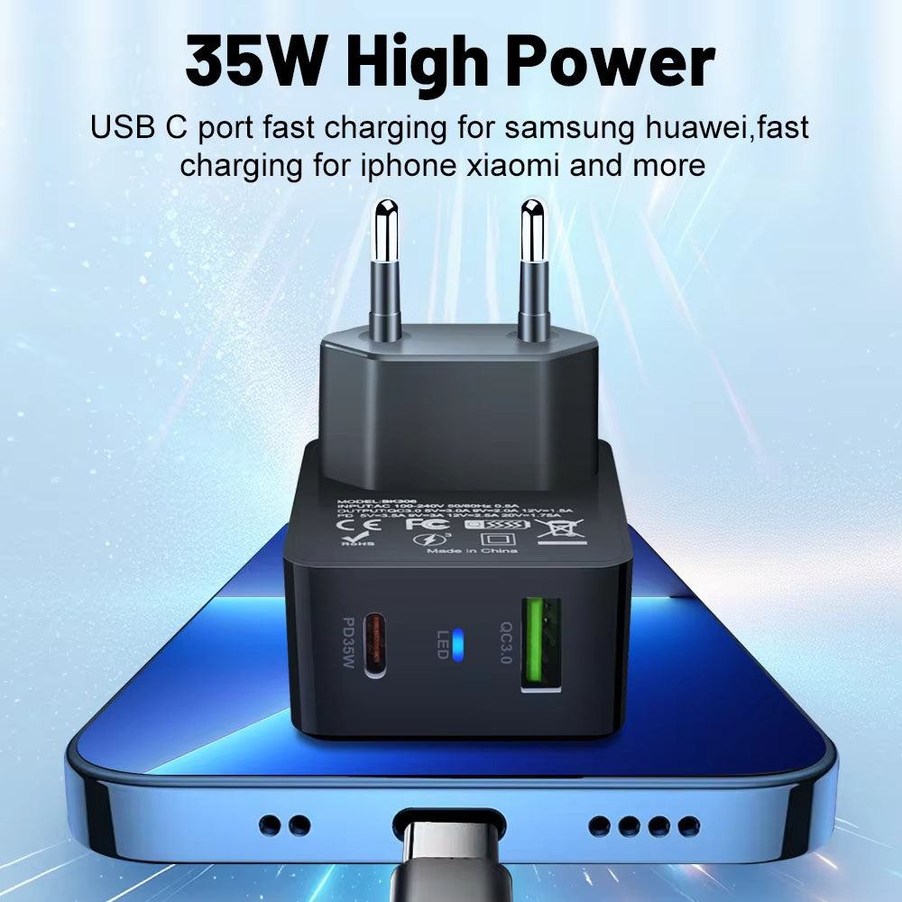 Punjač mreže Techsuit CHPD173 Tiny, 35W, 3A, 1 x USB-A - 1 x USB-C, Bijeli