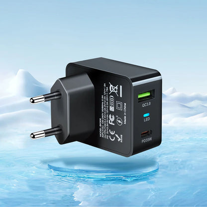 Punjač mreže Techsuit CHPD173 Tiny, 35W, 3A, 1 x USB-A - 1 x USB-C, Crni