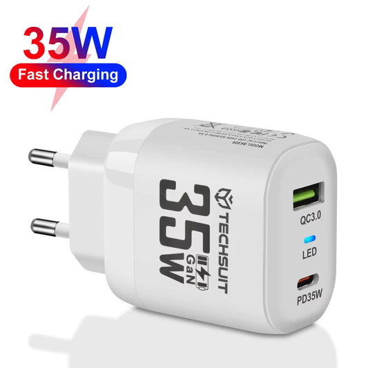 Punjač mreže Techsuit CHPD174, 35W, 3A, 1 x USB-A - 1 x USB-C, Bijeli