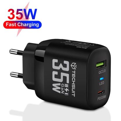 Punjač mreže Techsuit CHPD174, 35W, 3A, 1 x USB-A - 1 x USB-C, Crni