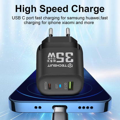 Punjač mreže Techsuit CHPD174, 35W, 3A, 1 x USB-A - 1 x USB-C, Crni