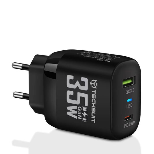 Punjač mreže Techsuit CHPD174, 35W, 3A, 1 x USB-A - 1 x USB-C, Crni