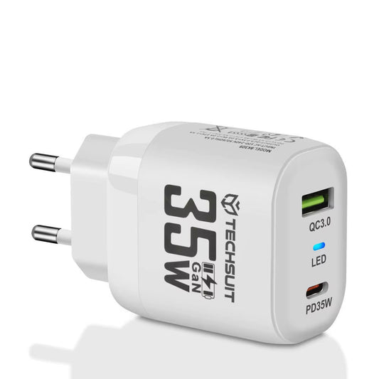 Punjač mreže Techsuit CHPD174, 35W, 3A, 1 x USB-A - 1 x USB-C, Bijeli