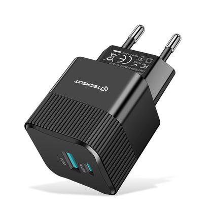 Punjač mreže Techsuit CHPD216 Tiny, 25W, 3A, 1 x USB-A - 1 x USB-C, Crni