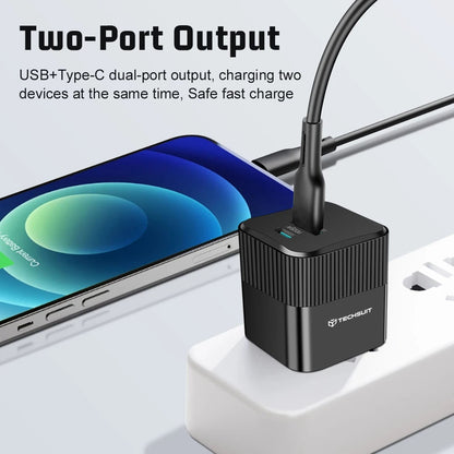 Punjač mreže Techsuit CHPD216 Tiny, 25W, 3A, 1 x USB-A - 1 x USB-C, Crni
