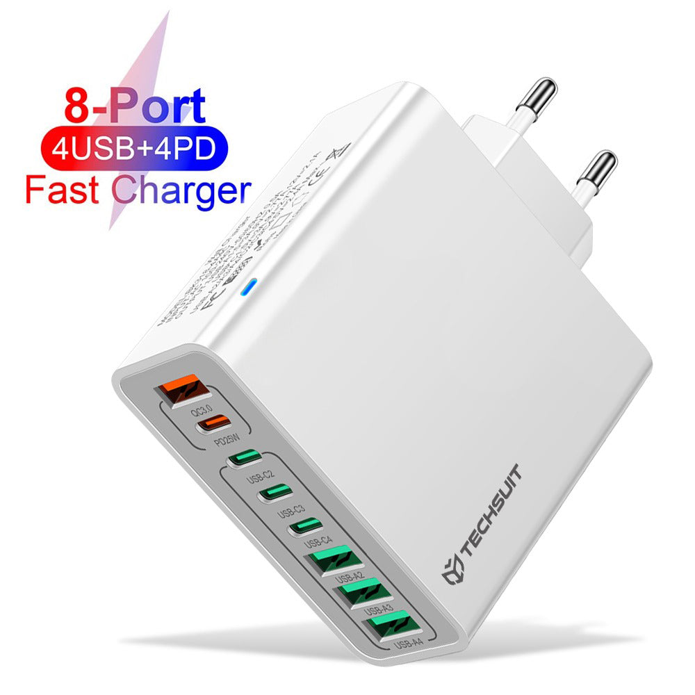 Mrežni punjač Techsuit CHPD224, 65W, 3.25A, 4 x USB-A - 4 x USB-C, Bijeli