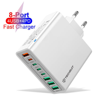 Mrežni punjač Techsuit CHPD224, 65W, 3.25A, 4 x USB-A - 4 x USB-C, Bijeli