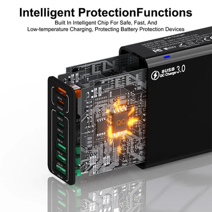 Mrežni punjač Techsuit CHPD224, 65W, 3.25A, 4 x USB-A - 4 x USB-C, Bijeli