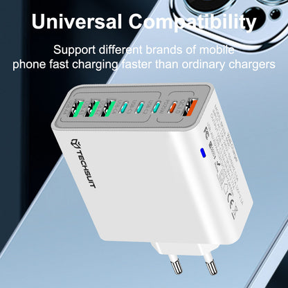 Mrežni punjač Techsuit CHPD224, 65W, 3.25A, 4 x USB-A - 4 x USB-C, Bijeli