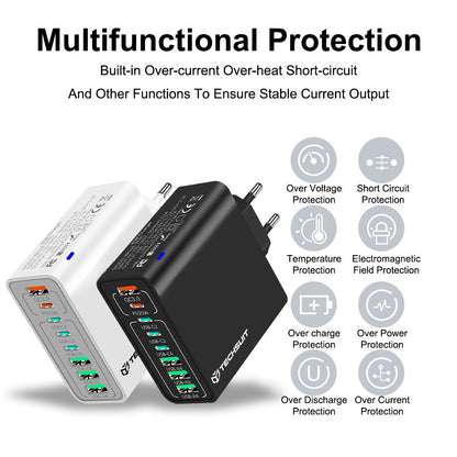 Mrežni punjač Techsuit CHPD224, 65W, 3.25A, 4 x USB-A - 4 x USB-C, Bijeli