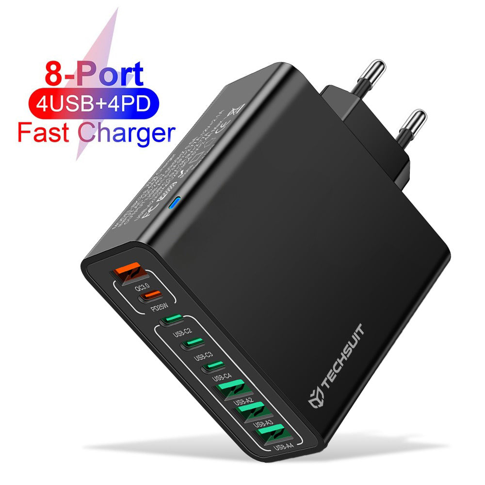 Punjač mreže Techsuit CHPD224, 65W, 3.25A, 4 x USB-A - 4 x USB-C, Crni