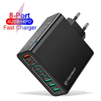 Punjač mreže Techsuit CHPD224, 65W, 3.25A, 4 x USB-A - 4 x USB-C, Crni