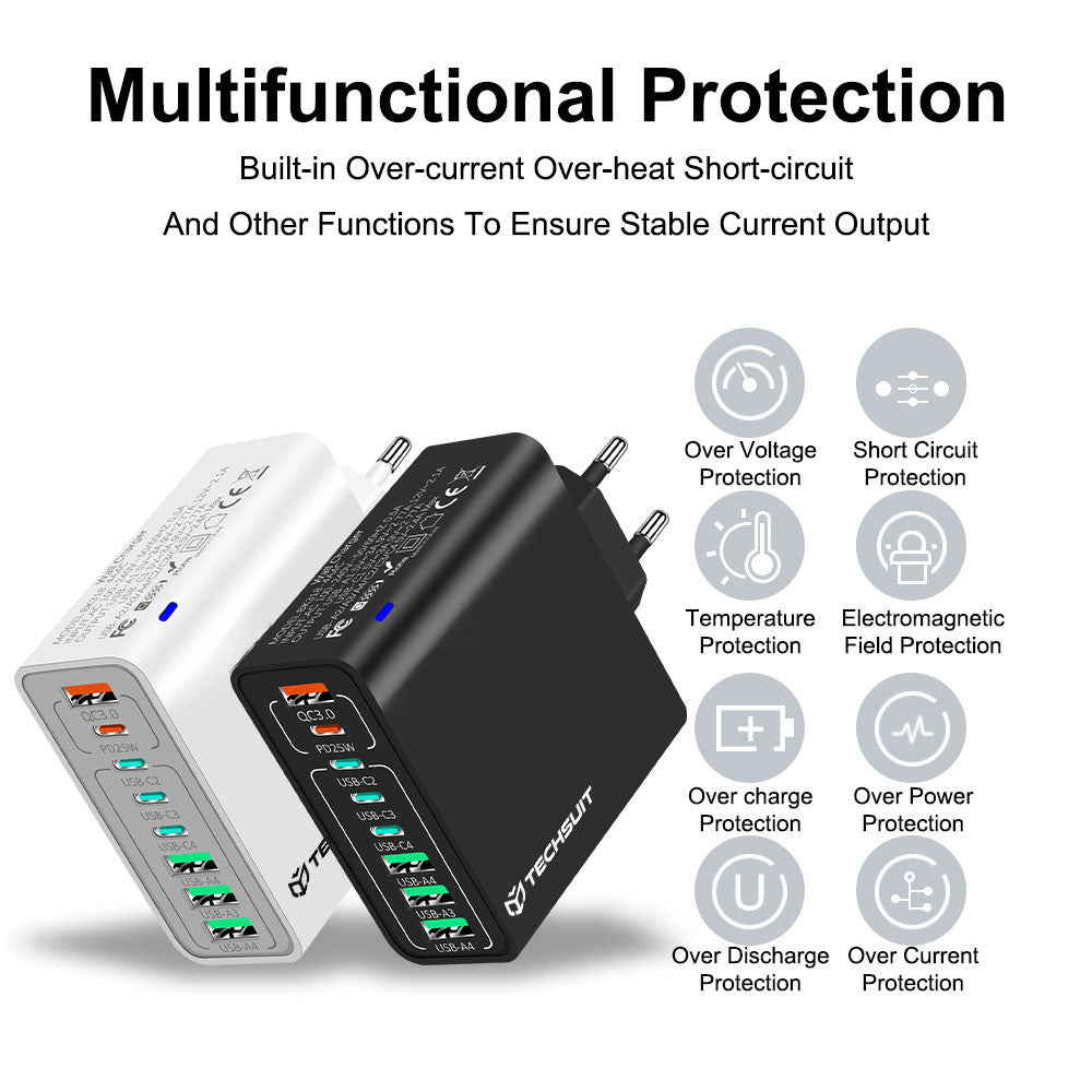 Punjač mreže Techsuit CHPD224, 65W, 3.25A, 4 x USB-A - 4 x USB-C, Crni