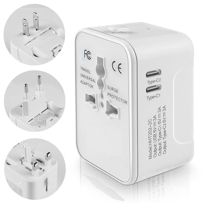 Punjač mreže Techsuit HHT202-2C Travel, 15W, 3A, 2 x USB-C, Bijeli